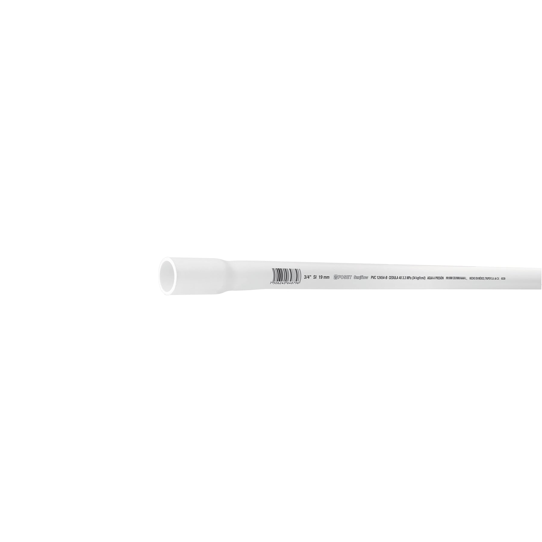 Tubo de 3/4' PVC hidraulico cedula 40, 3m, 1kg, FOSET