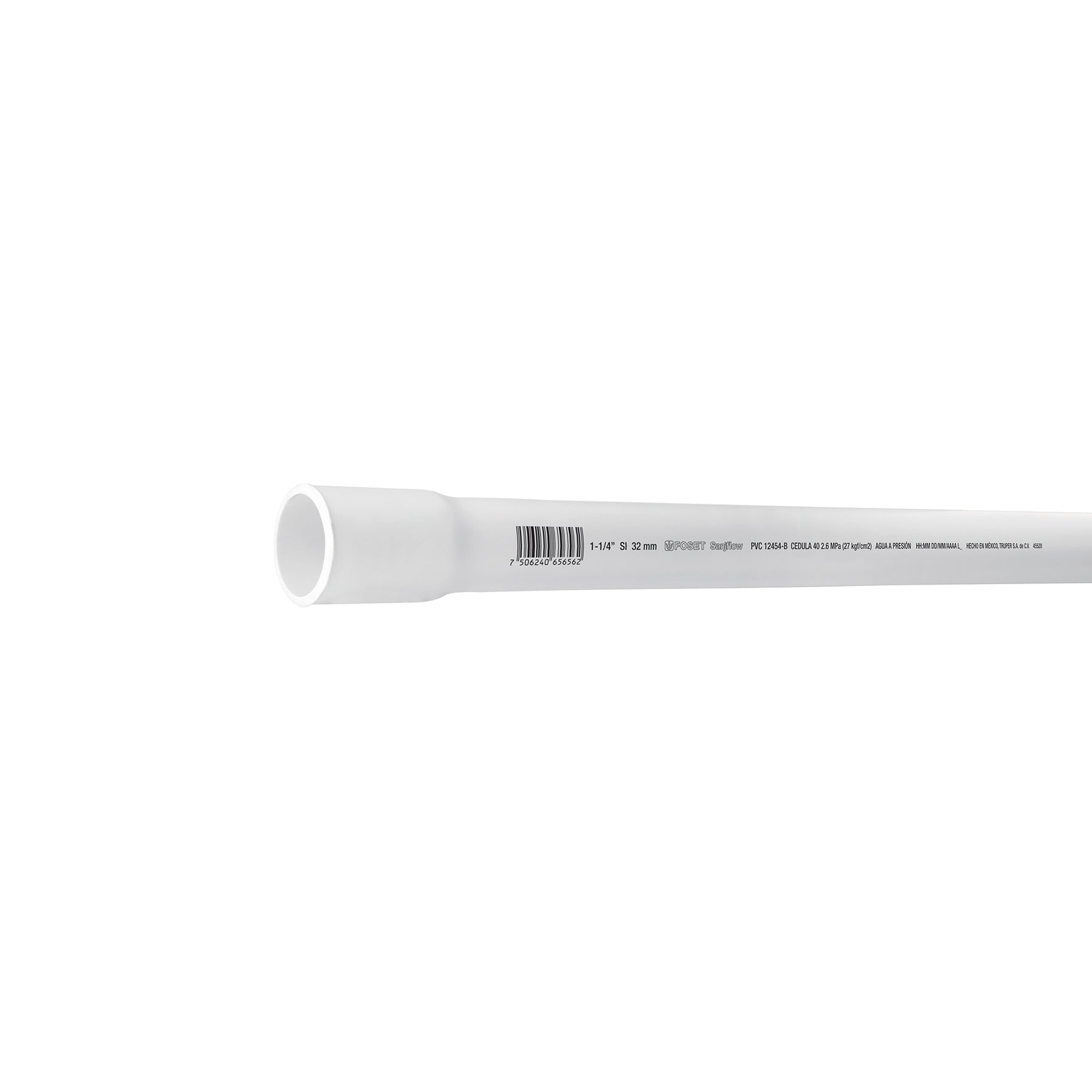 Tubo de 1-1/4' PVC hidraulico cedula 40, 3m, 1.9kg, FOSET