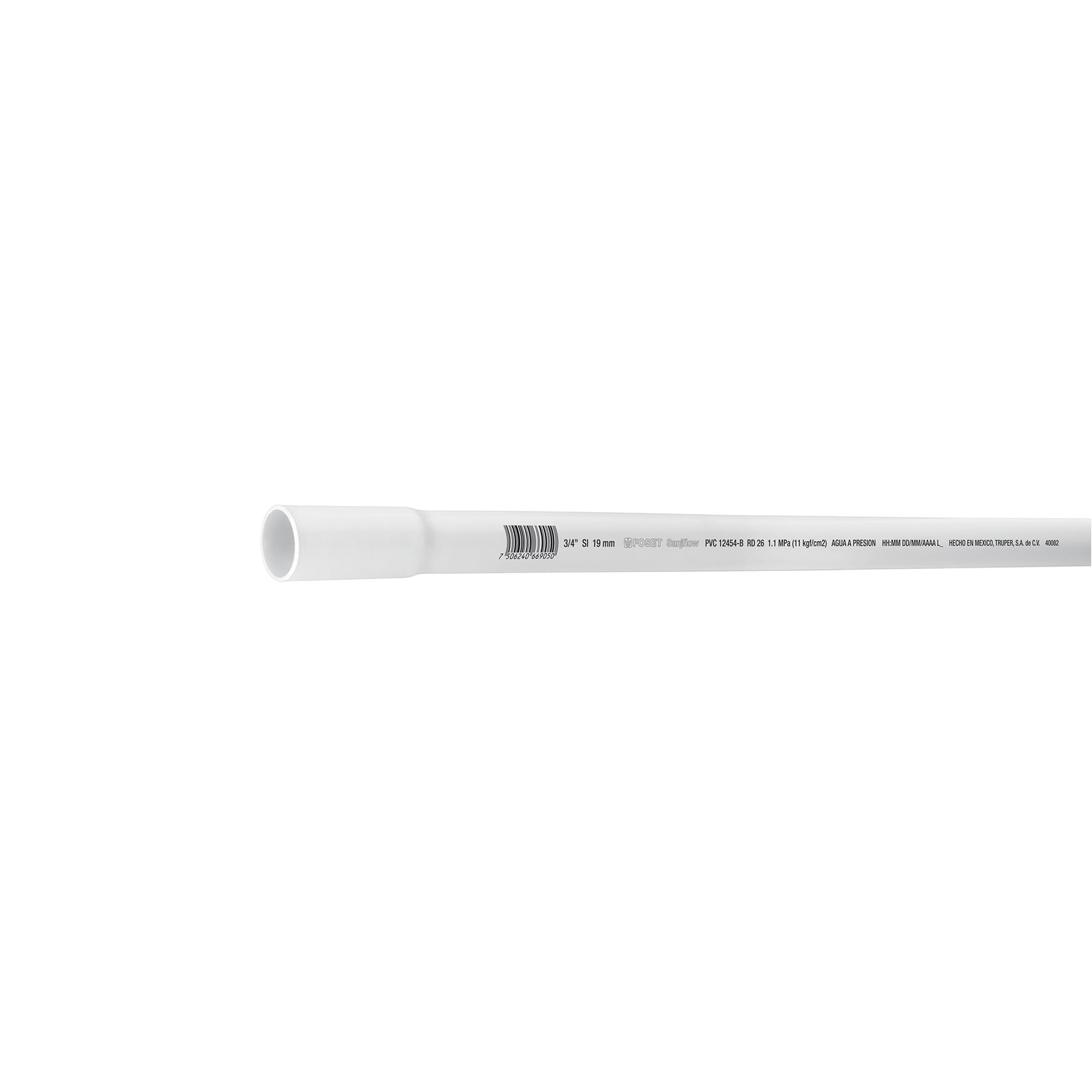 Tubo de 3/4' PVC hidraulico RD 26, 3m, 0.5kg, FOSET