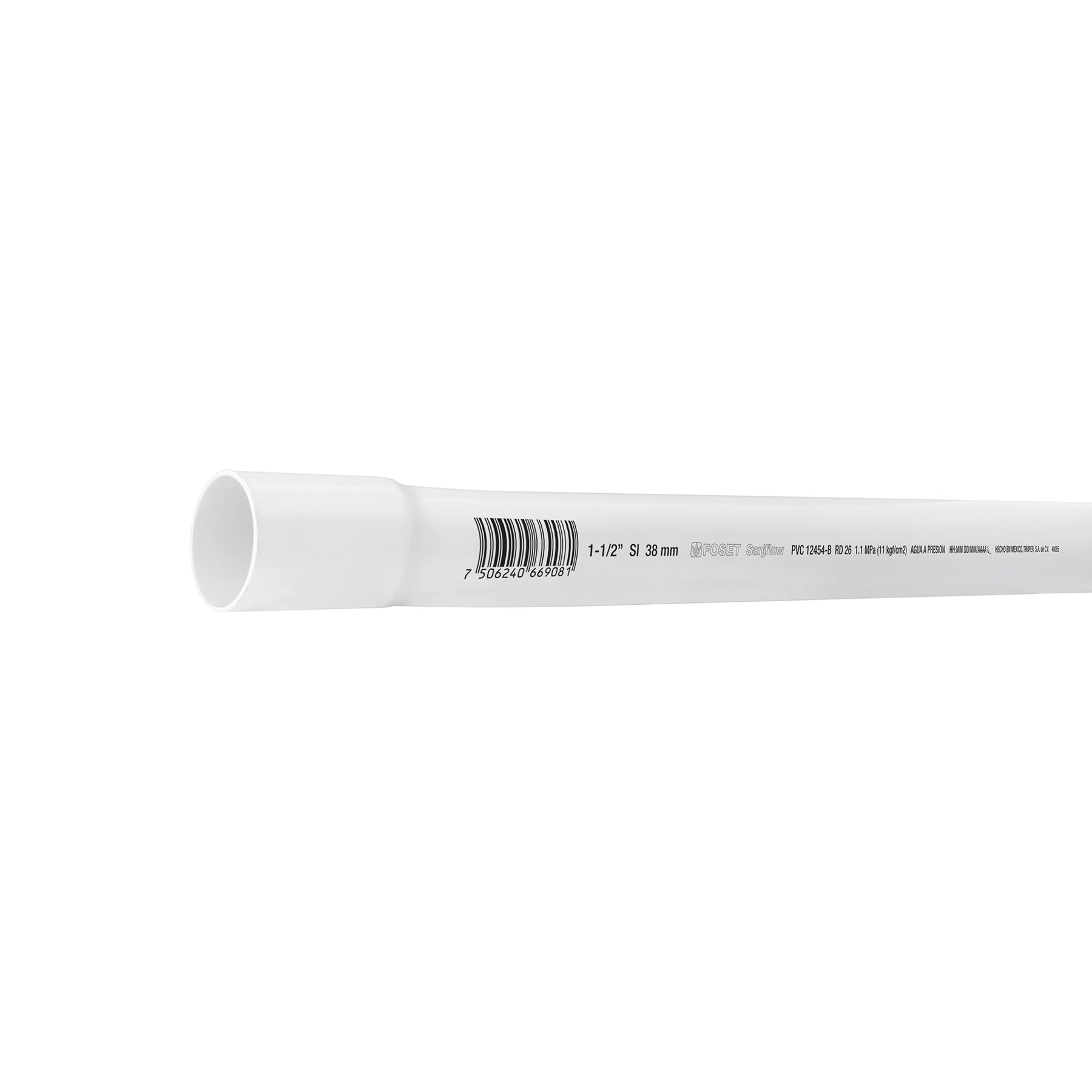 Tubo de 1-1/2' PVC hidraulico RD 26, 3m, 1.2kg, FOSET