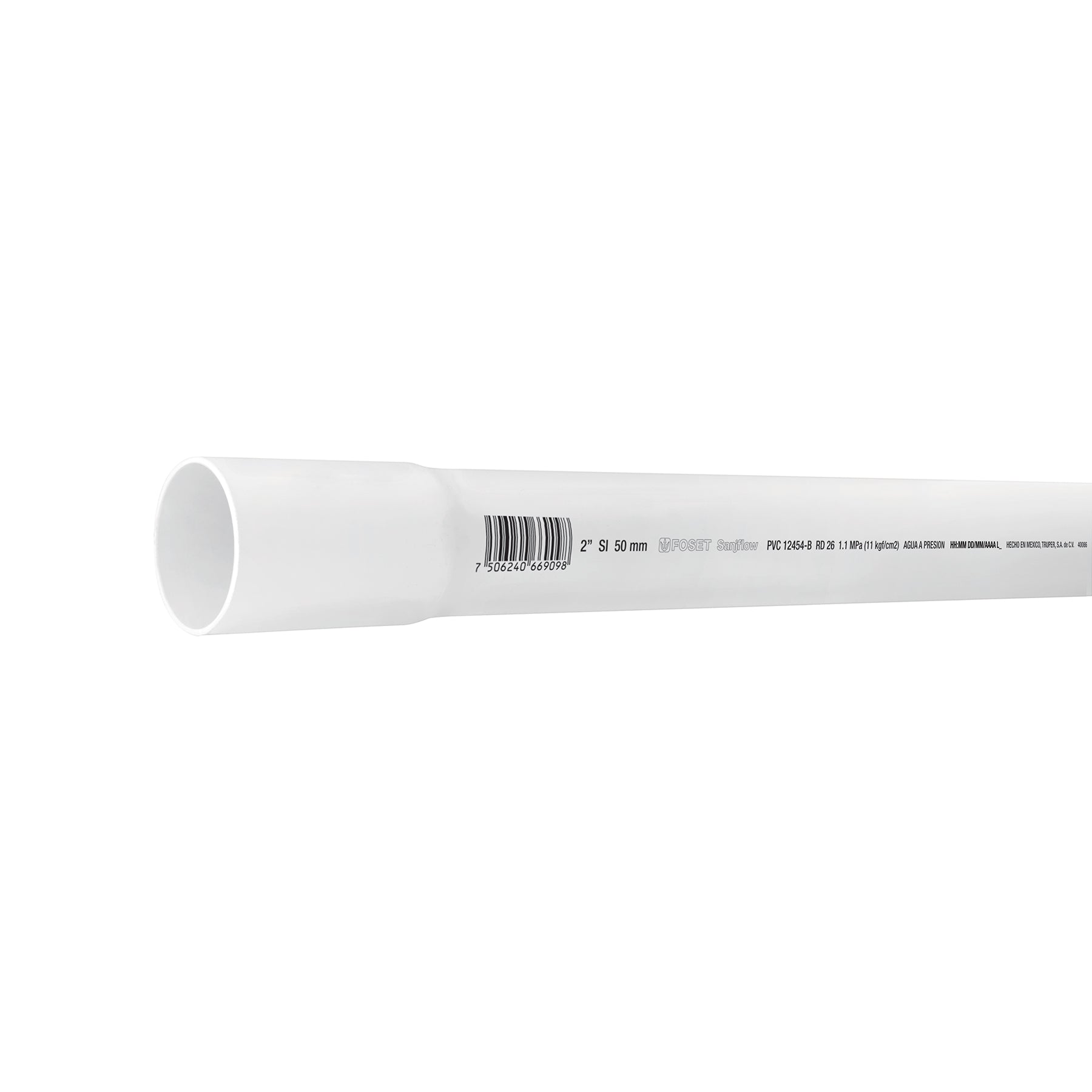 Tubo de 2' PVC hidraulico RD 26, 3m, 1.8kg, FOSET
