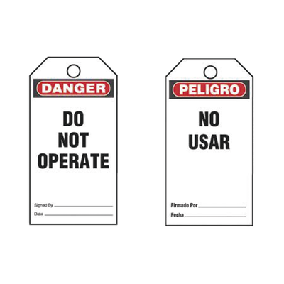 PANDUIT - Paquete de 25 Etiquetas de Seguridad, Con Texto "Peligro, No Usar", de 76 x 146 mm, Color Negro Sobre Blanco