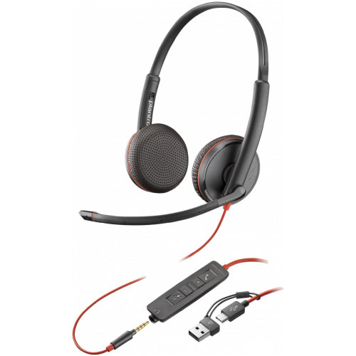 POLY - Auriculares Poly Estéreo Blackwire 3225 Conector de 3.5 mm y Adaptador USB-C/A