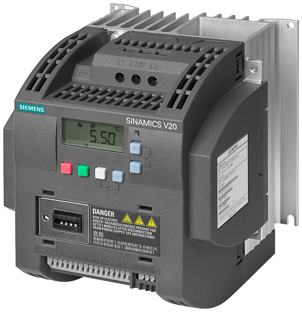 SIEMENS - Variador de Frecuencia SINAMICS V20 / 4.00 kW / 380-480V / 8.80A / IP20 / USS-Modbus RTU / Con Chopper de Frenado