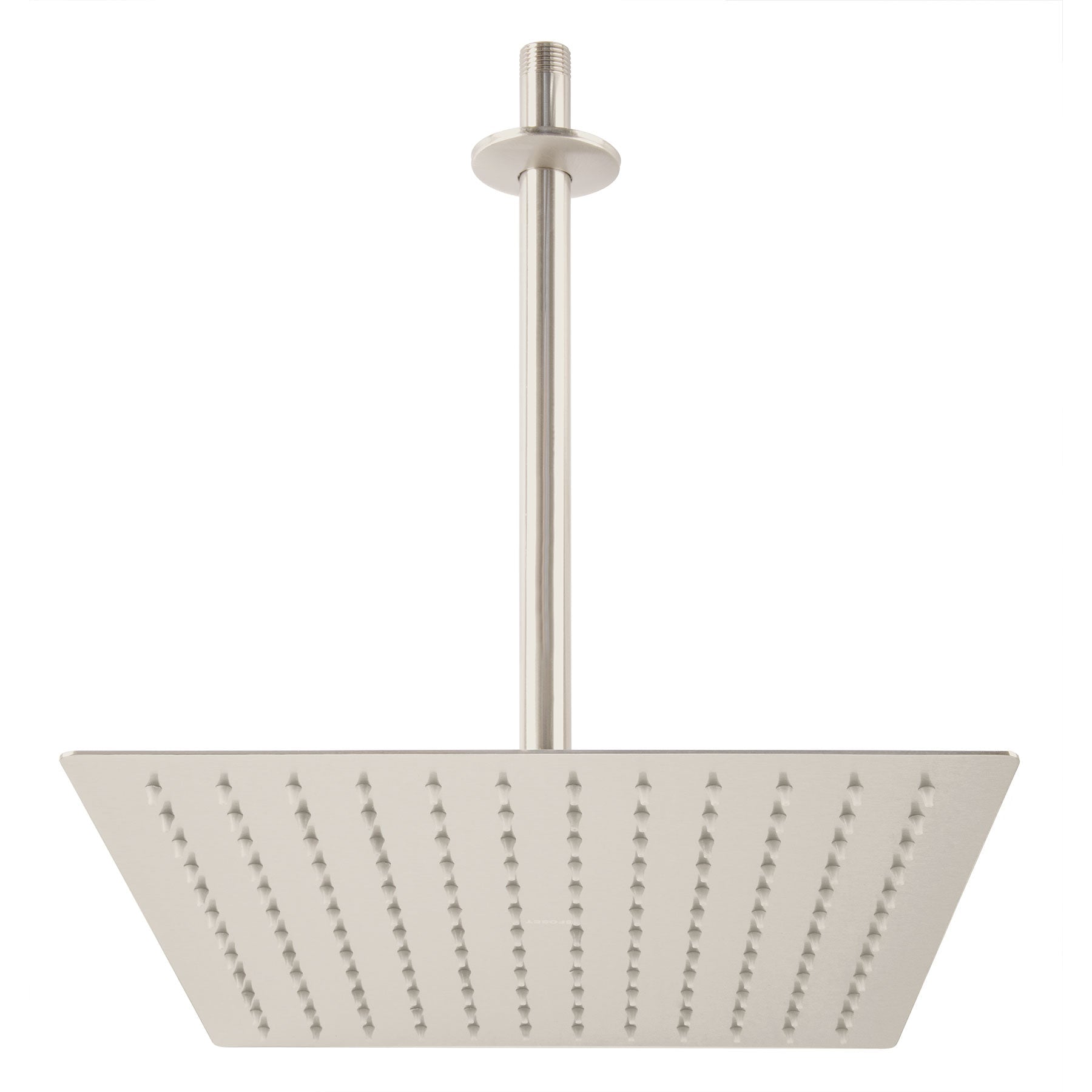 Regadera plato cuadrado 12' con brazo, satin, FOSET RIVIERA