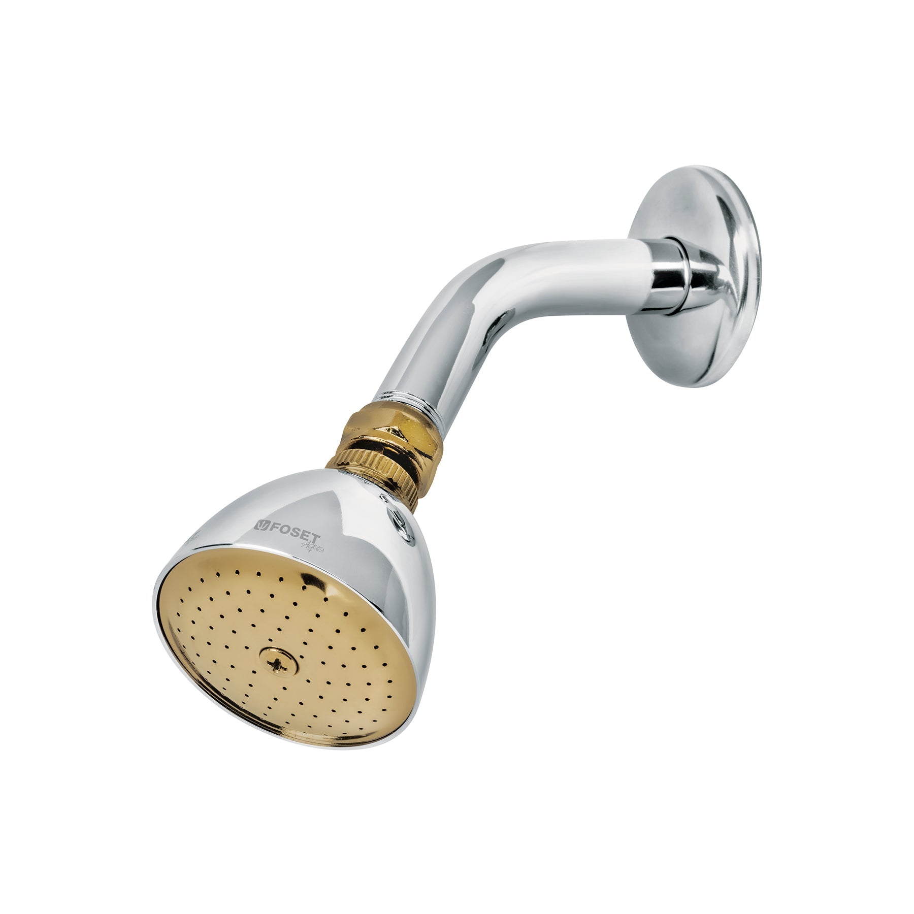 Regadera conica 2-1/2' cromo-oro brazo y chapeton acero