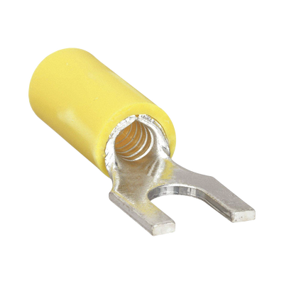 EPCOM POWERLINE - Terminal tipo horquilla ( espada ) aislada / 12 - 10 AWG / Amarillo / Paquete de 25 piezas.
