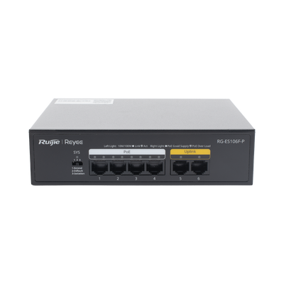 RUIJIE - Switch PoE+ no Administrable, 6 Puertos 10/100 Mbps, hasta 54 Watts