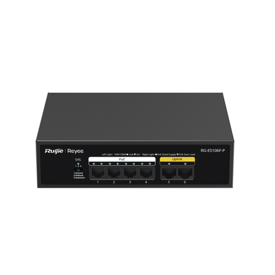RUIJIE - Switch PoE+ no Administrable, 6 Puertos 10/100 Mbps, hasta 54 Watts