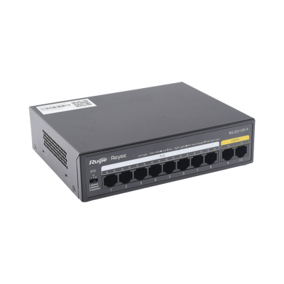 RUIJIE - Switch PoE+ no Administrable, Hasta 110 Watts, 8 puertos PoE+ y 2 Uplinks 10/100