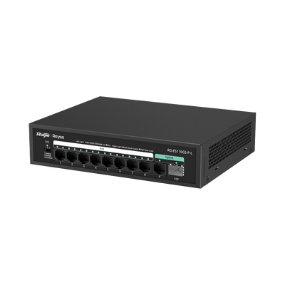 RUIJIE - Switch PoE+ no Administrable, hasta 120 Watts, no administrable, 8 puertos PoE+, 2 Uplink Gigabit Ge / SFP