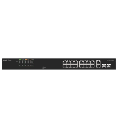 RUIJIE - Switch PoE+ no Administrable, Hasta 120 Watts, Ideal para CCTV, 16 Puertos PoE +10/100, 2 Uplinks Gigabit y 2 SFP COMBO