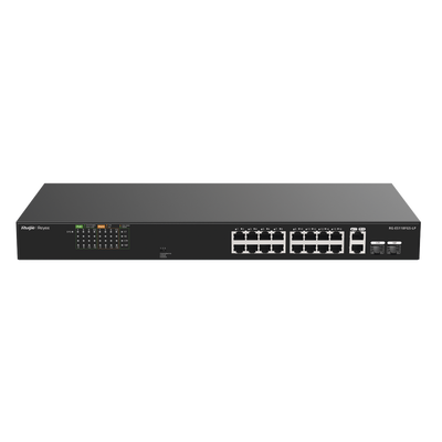 RUIJIE - Switch PoE+ no Administrable, Hasta 120 Watts, Ideal para CCTV, 16 Puertos PoE +10/100, 2 Uplinks Gigabit y 2 SFP COMBO