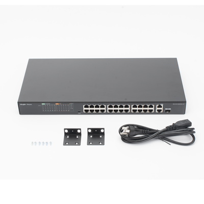 RUIJIE - Switch PoE+ no Administrable, hasta 180 Watts Ideal para CCTV, 24 Puertos 10/100 PoE+, 2 Uplinks Gigabit (1 SFP COMBO)