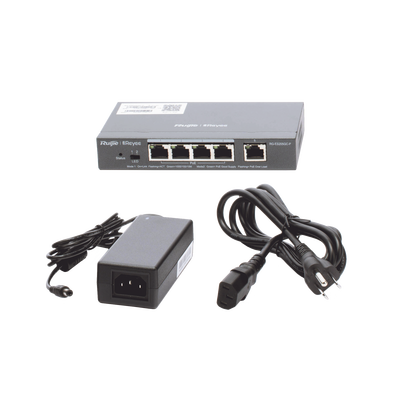 RUIJIE - Switch Administrable PoE con 5 puertos Gigabit, 4 PoE 802.3af/at, gestión gratuita desde la nube, 54w