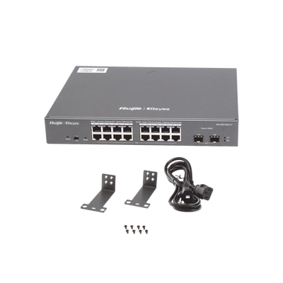 RUIJIE - Switch L2 Administrable PoE con 16 Puertos Gigabit PoE 802.3 AF/AT + 2 SFP para fibra 1Gb, Gestión Gratuita Desde la Nube, 240 Watts