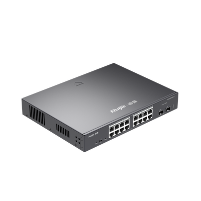 RUIJIE - Switch L2 Administrable PoE con 16 Puertos Gigabit PoE 802.3 AF/AT + 2 SFP para fibra 1Gb, Gestión Gratuita Desde la Nube, 240 Watts