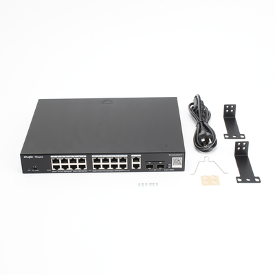 RUIJIE - Switch L2 Administrable PoE con 16 puertos Gigabit PoE 802.3af/at + 2 SFP para fibra 1Gb, gestión gratuita desde la nube, 240w