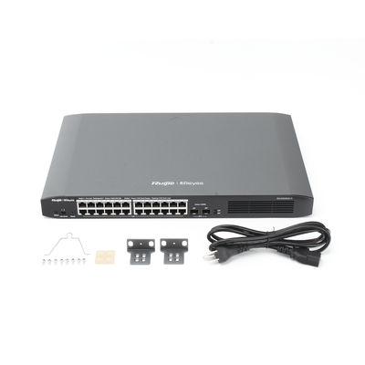 RUIJIE - Switch Smart PoE con 24 puertos Gigabit PoE 802.3af/at + 2 SFP para fibra 1Gb, gestión gratuita desde la nube, 370w