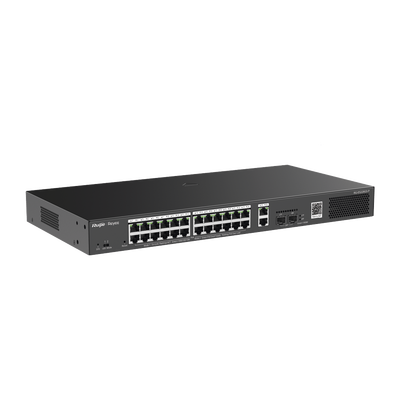RUIJIE - Switch Smart PoE con 24 puertos Gigabit PoE 802.3af/at + 2 SFP para fibra 1Gb, gestión gratuita desde la nube, 370w
