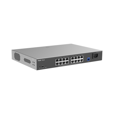 RUIJIE - e-Lighten ONU / Switch PoE+ Hibrido, Capa 2 con un Puerto PON 1G SC/UPC y 16 Puertos Ethernet PoE+ 1G hasta 240 Watts y 100 Clientes