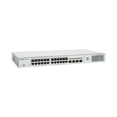 RUIJIE - Switch Administrable L2 PoE+ hasta 370W, 24 Puertos Eth 1G, 4 puertos SFP 1G, Administración Remota en la Nube.