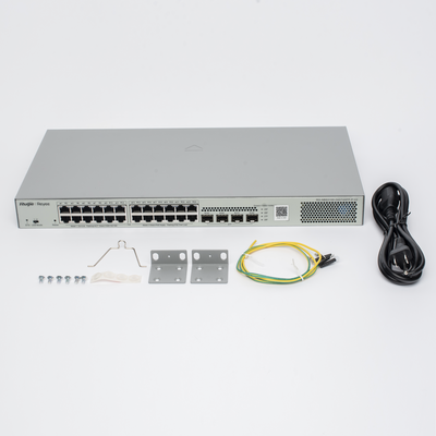 RUIJIE - Switch Administrable L2 PoE+ hasta 370W, 24 Puertos Eth 1G, 4 puertos SFP 1G, Administración Remota en la Nube.