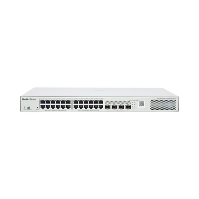 RUIJIE - Switch Administrable L2 PoE+ hasta 370W, 24 Puertos Eth 1G, 4 puertos SFP 1G, Administración Remota en la Nube.