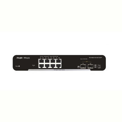 RUIJIE - Switch Administrable PoE Capa 2, con 8 puertos Gigabit PoE 802.3af/at + 2 SFP para fibra 1Gb, gestión gratuita desde la nube, 125w
