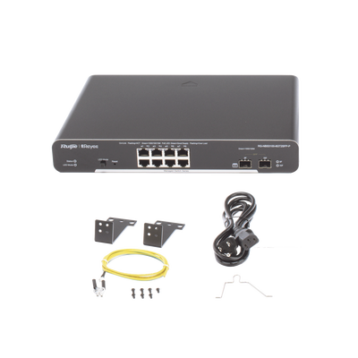 RUIJIE - Switch Administrable PoE Capa 2, con 8 puertos Gigabit PoE 802.3af/at + 2 SFP para fibra 1Gb, gestión gratuita desde la nube, 125w