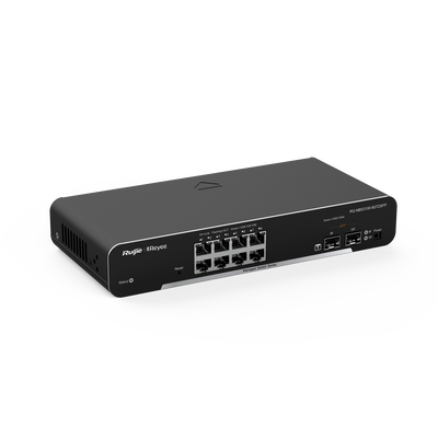 RUIJIE - Switch Administrable PoE Capa 2, con 8 puertos Gigabit PoE 802.3af/at + 2 SFP para fibra 1Gb, gestión gratuita desde la nube, 125w