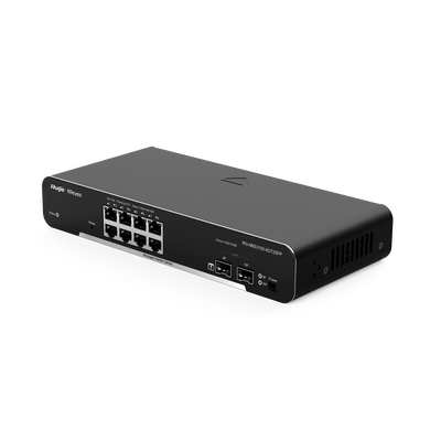 RUIJIE - Switch Administrable PoE Capa 2, con 8 puertos Gigabit PoE 802.3af/at + 2 SFP para fibra 1Gb, gestión gratuita desde la nube, 125w