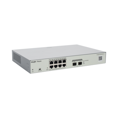 RUIJIE - Switch Administrable PoE Capa 2 con 8 puertos Gigabit PoE 802.3af/at + 2 SFP para fibra 1Gb, gestión gratuita desde la nube, 125w