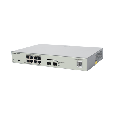 RUIJIE - Switch Administrable PoE Capa 2 con 8 puertos Gigabit PoE 802.3af/at + 2 SFP para fibra 1Gb, gestión gratuita desde la nube, 125w