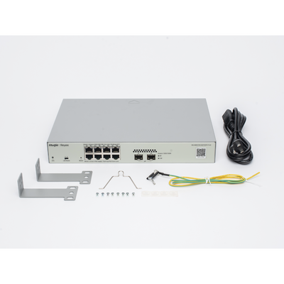 RUIJIE - Switch Administrable PoE Capa 2 con 8 puertos Gigabit PoE 802.3af/at + 2 SFP para fibra 1Gb, gestión gratuita desde la nube, 125w