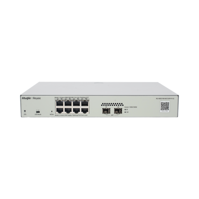 RUIJIE - Switch Administrable PoE Capa 2 con 8 puertos Gigabit PoE 802.3af/at + 2 SFP para fibra 1Gb, gestión gratuita desde la nube, 125w