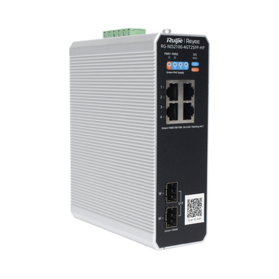RUIJIE - Switch Industrial PoE+ hasta 180 watts , Ideal para temperaturas Extremas y protección contra descargas, 1 puerto PoE++ 60W y 3 puertos PoE+ 30W, 2 SFP Uplink
