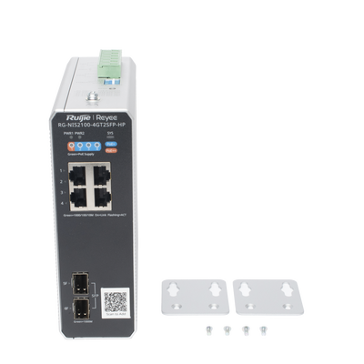 RUIJIE - Switch Industrial PoE+ hasta 180 watts , Ideal para temperaturas Extremas y protección contra descargas, 1 puerto PoE++ 60W y 3 puertos PoE+ 30W, 2 SFP Uplink