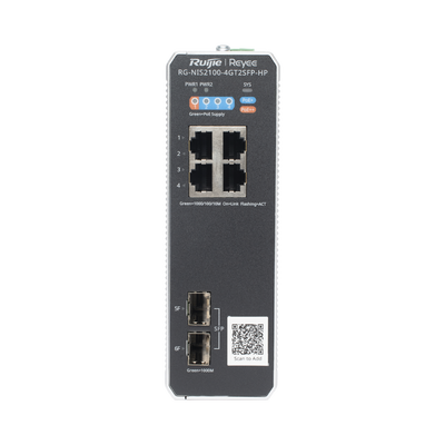 RUIJIE - Switch Industrial PoE+ hasta 180 watts , Ideal para temperaturas Extremas y protección contra descargas, 1 puerto PoE++ 60W y 3 puertos PoE+ 30W, 2 SFP Uplink
