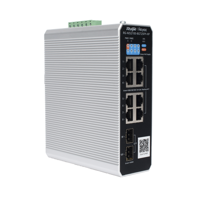 RUIJIE - Switch Industrial PoE+ hasta 300 watts , Ideal para temperaturas Extremas y protección contra descargas, 1 puerto PoE++ 60W y 7 puertos PoE+ 30W, 2 SFP Uplink