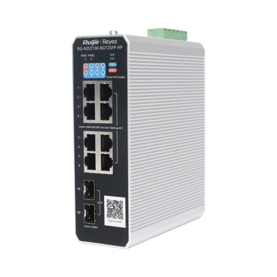 RUIJIE - Switch Industrial PoE+ hasta 300 watts , Ideal para temperaturas Extremas y protección contra descargas, 1 puerto PoE++ 60W y 7 puertos PoE+ 30W, 2 SFP Uplink