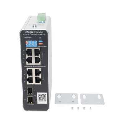 RUIJIE - Switch Industrial PoE+ hasta 300 watts , Ideal para temperaturas Extremas y protección contra descargas, 1 puerto PoE++ 60W y 7 puertos PoE+ 30W, 2 SFP Uplink