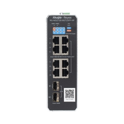 RUIJIE - Switch Industrial PoE+ hasta 300 watts , Ideal para temperaturas Extremas y protección contra descargas, 1 puerto PoE++ 60W y 7 puertos PoE+ 30W, 2 SFP Uplink