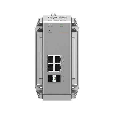 RUIJIE - Switch Industrial PoE hasta , Ideal para temperaturas Extremas y protección contra descargas, 4 Puertos Gigabit PoE 802.3 af/at, 2 puertos SFP Administrable Cloud