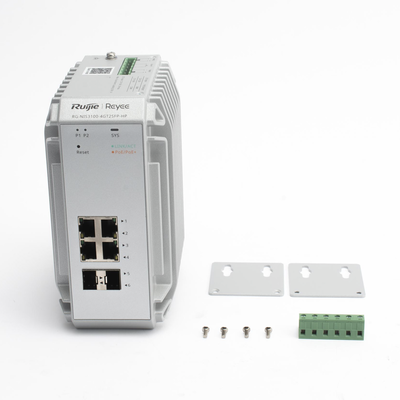 RUIJIE - Switch Industrial PoE hasta , Ideal para temperaturas Extremas y protección contra descargas, 4 Puertos Gigabit PoE 802.3 af/at, 2 puertos SFP Administrable Cloud