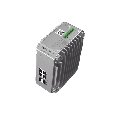 RUIJIE - Switch Industrial PoE hasta , Ideal para temperaturas Extremas y protección contra descargas, 4 Puertos Gigabit PoE 802.3 af/at, 2 puertos SFP Administrable Cloud