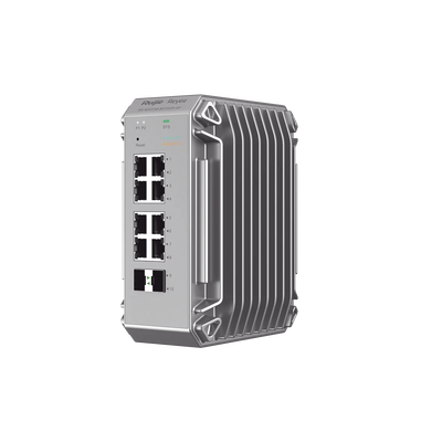 RUIJIE - Switch Industrial PoE, Ideal para temperaturas Extremas y protección contra descargas, 8 puertos Gigabit PoE 802.3af/at + 2 SFP para fibra 1Gb, gestión gratuita desde la nube, 125w