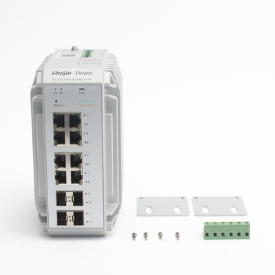 RUIJIE - Switch Industrial PoE, Ideal para temperaturas Extremas y protección contra descargas, 8 Puertos Gigabit PoE 802.3 af/at, 4 Puertos SFP Administrable Cloud