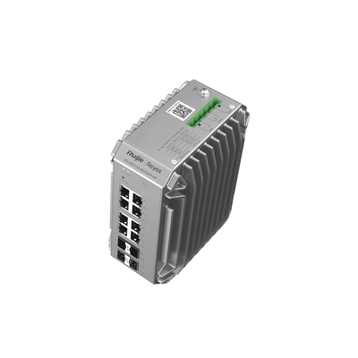 RUIJIE - Switch Industrial PoE, Ideal para temperaturas Extremas y protección contra descargas, 8 Puertos Gigabit PoE 802.3 af/at, 4 Puertos SFP Administrable Cloud
