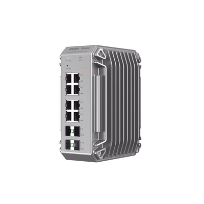 RUIJIE - Switch Industrial PoE, Ideal para temperaturas Extremas y protección contra descargas, 8 Puertos Gigabit PoE 802.3 af/at, 4 Puertos SFP Administrable Cloud
